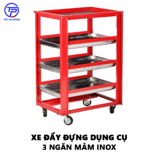 Xe đẩy 4 tầng phụ tùng có 3 khay Inox